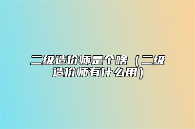 二级造价师是个啥（二级造价师有什么用）