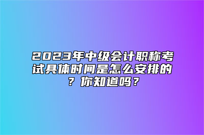 2023年中级会计职称考试具体时间是怎么安排的？你知道吗？